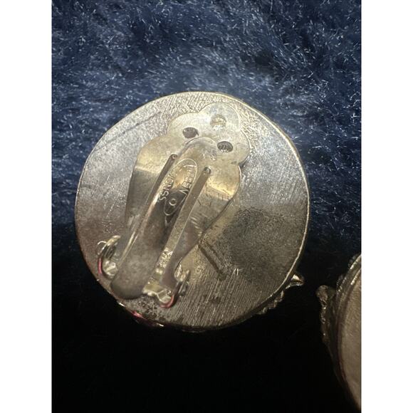 Vintage Ellen Designs Silver Plated Clear White Cabochon Flower Clip-On Earrings - Picture 4 of 5